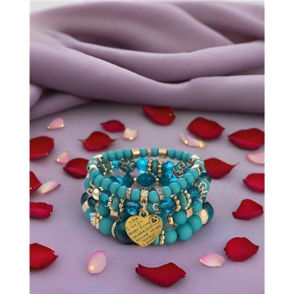 Boho beaded bracelet set stackable crystal multilayer bangle women fashion style - Picture 3 of 7